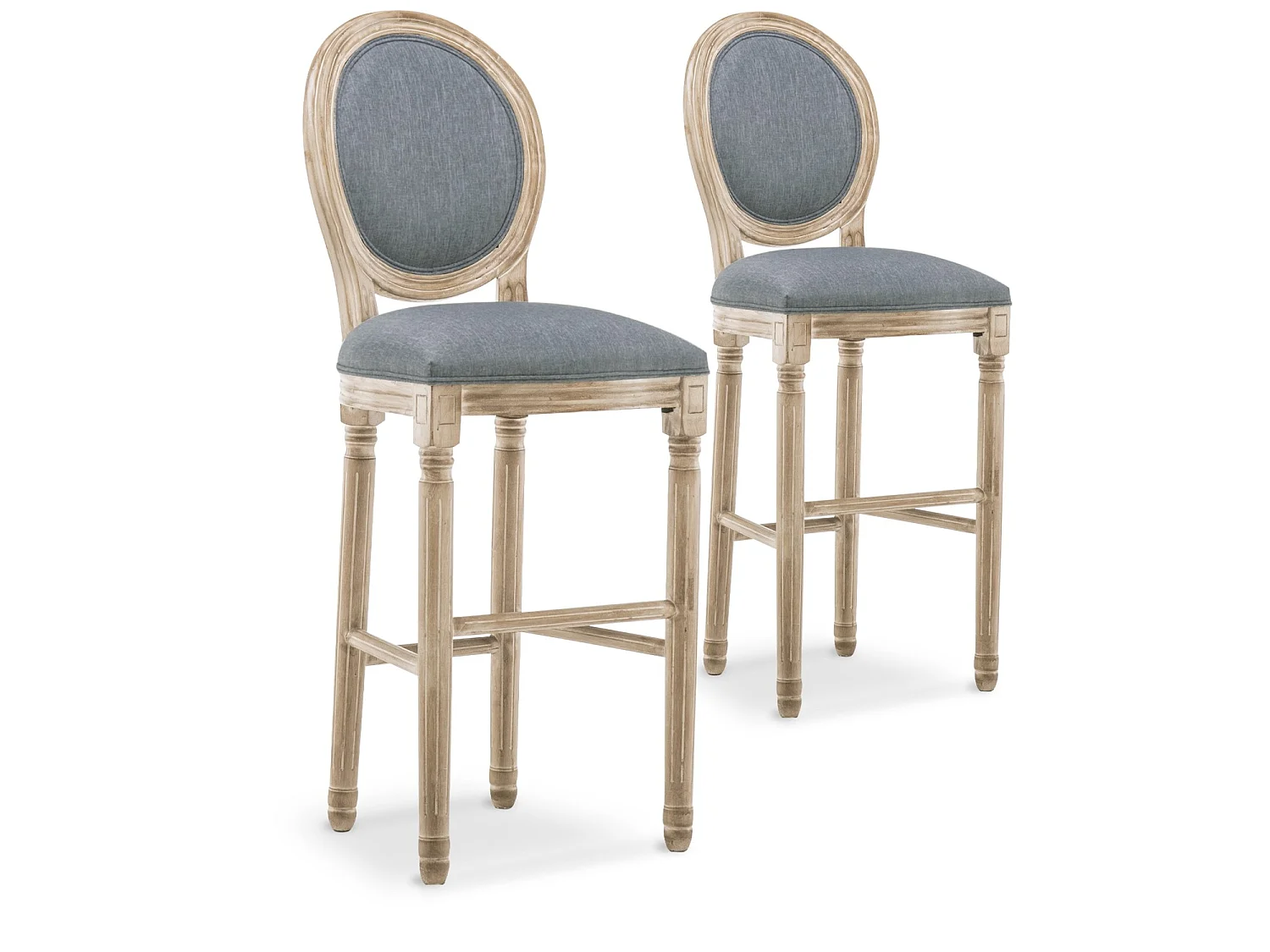 Lot de 2 chaises de bar médaillon Louis XVI tissu Gris