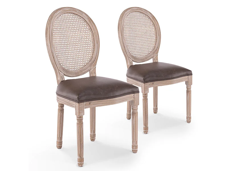Lot de 2 chaises médaillon Louis XVI Cannage Rotin vintage