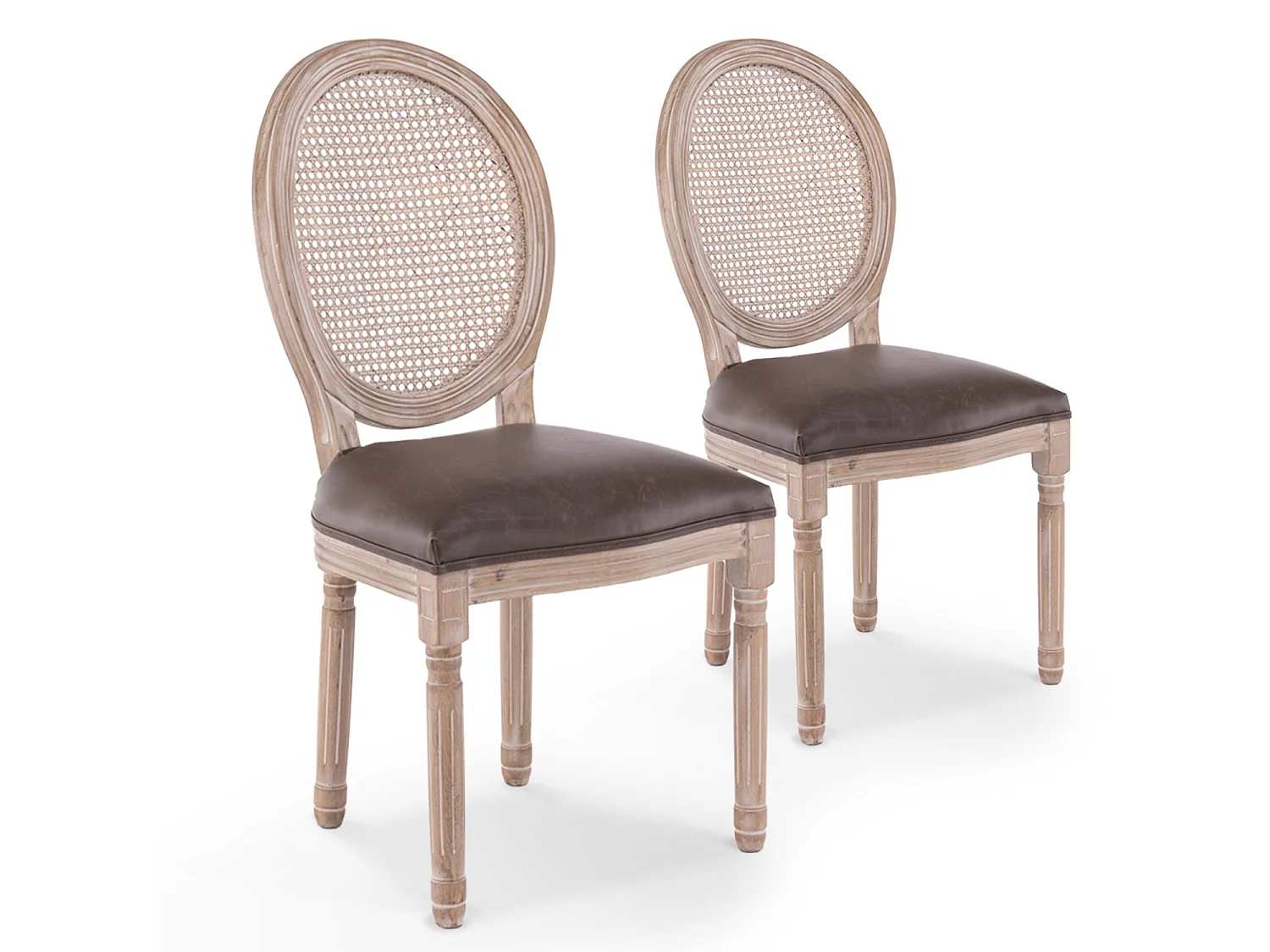 Lot de 2 chaises médaillon Louis XVI Cannage Rotin vintage