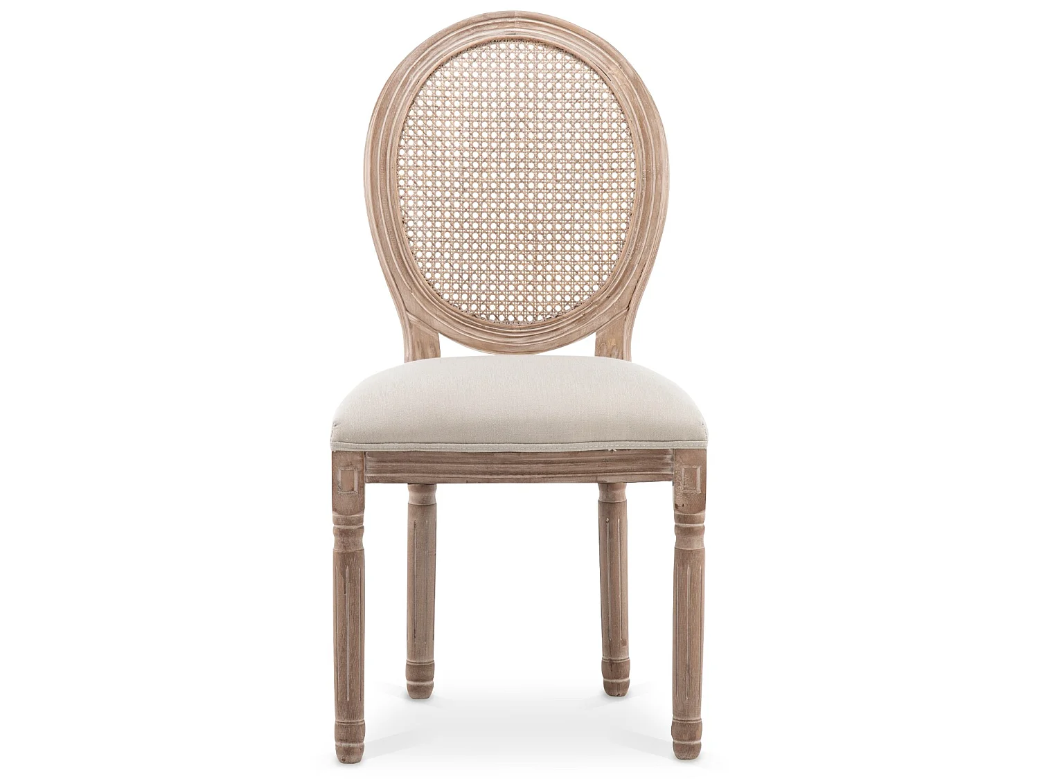 Lot de 4 chaises médaillon Louis XVI Cannage Rotin tissu Beige