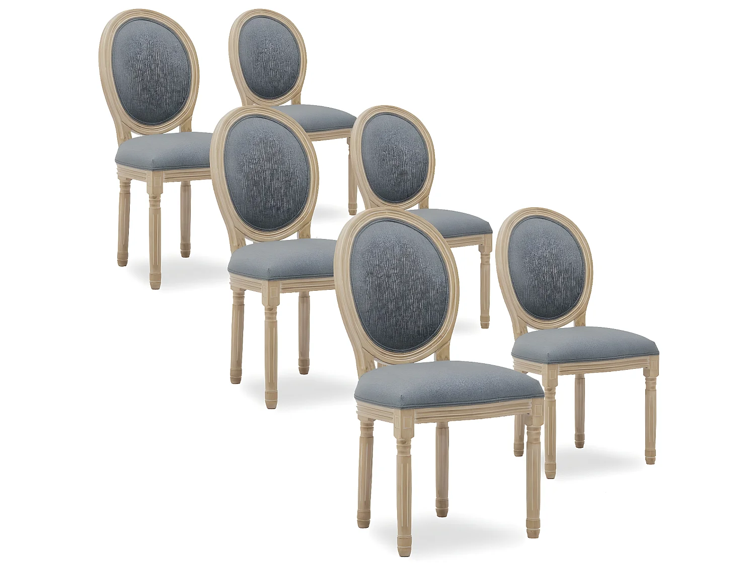 Lot de 6 chaises médaillon Louis XVI tissu Gris