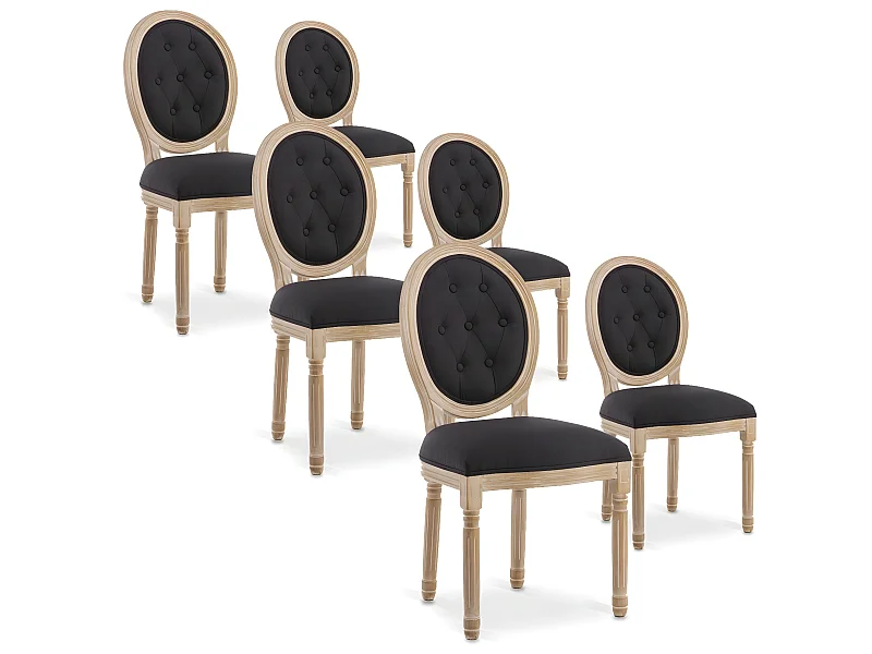 Lot de 6 chaises médaillon capitonnées Louis XVI tissu Noir