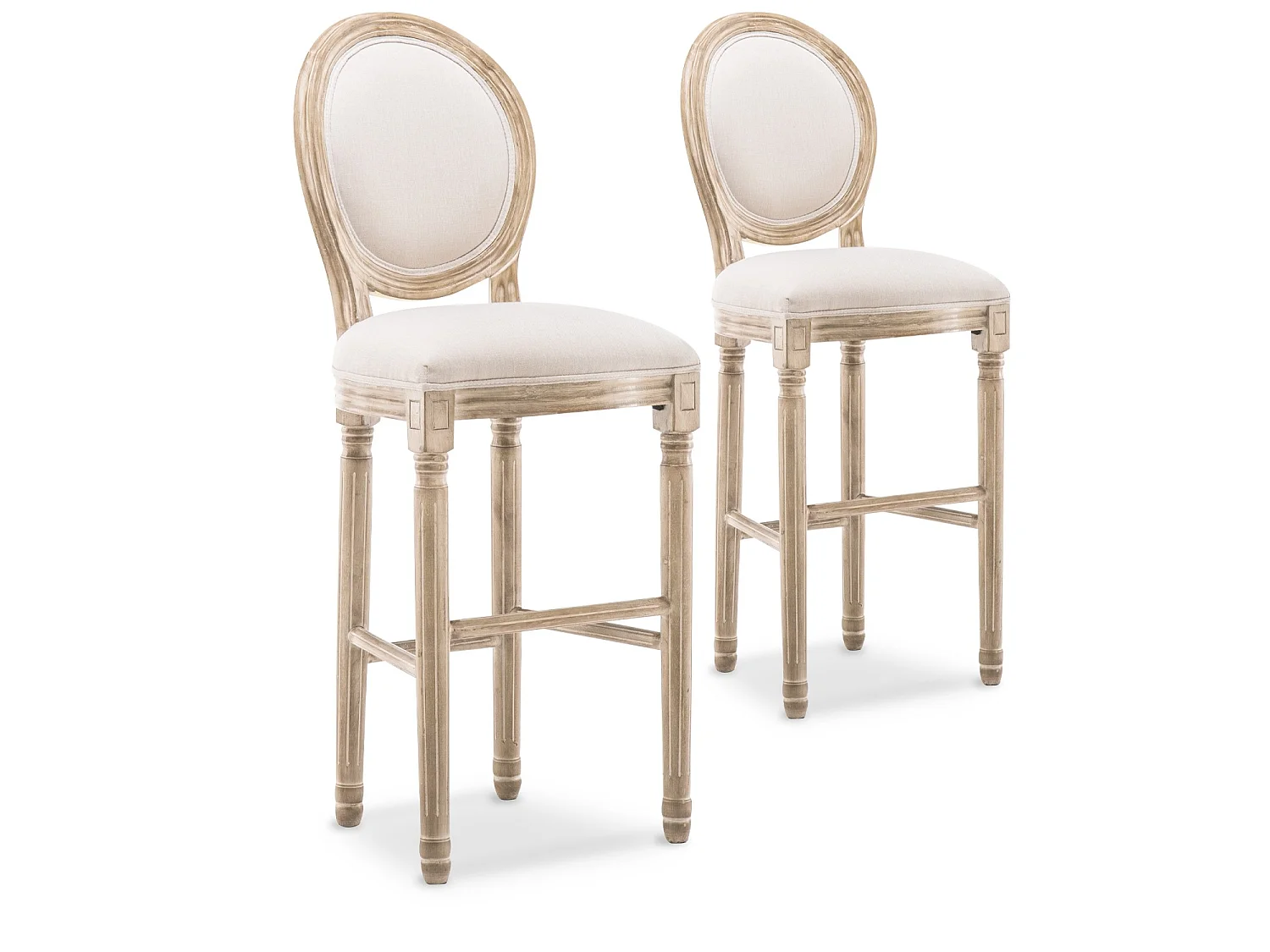 Lot de 2 chaises de bar médaillon Louis XVI tissu Beige