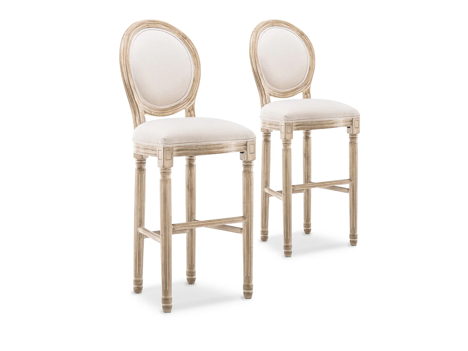 Lot de 2 chaises de bar médaillon Louis XVI tissu Beige