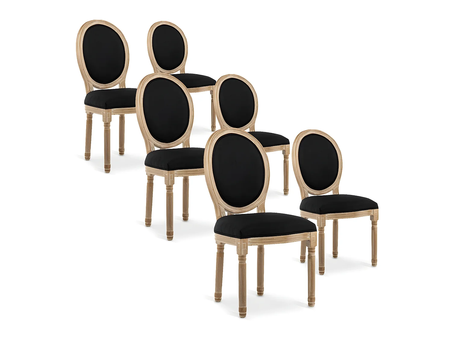 Lot de 6 chaises médaillon Louis XVI tissu Noir