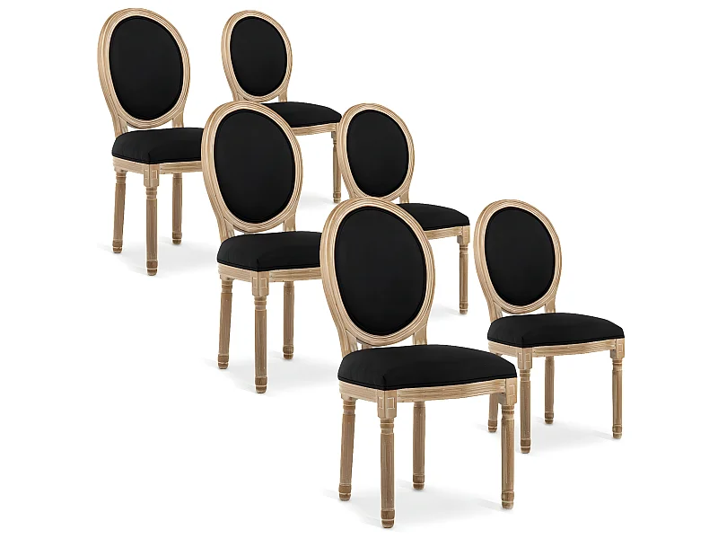 Lot de 6 chaises médaillon Louis XVI tissu Noir