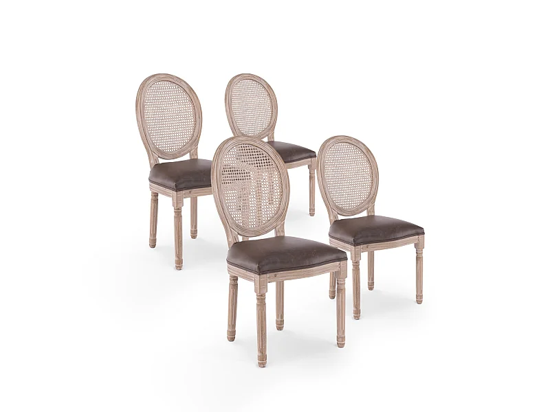 Lot de 4 chaises médaillon Louis XVI Cannage Rotin vintage