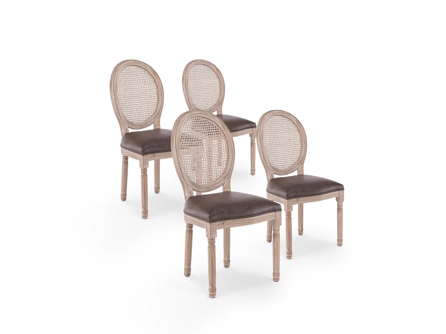 Lot de 4 chaises médaillon Louis XVI Cannage Rotin vintage