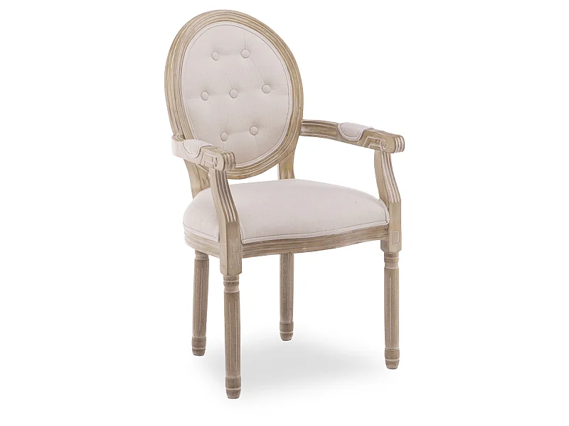 Fauteuil médaillon capitonné Louis XVI tissu Beige