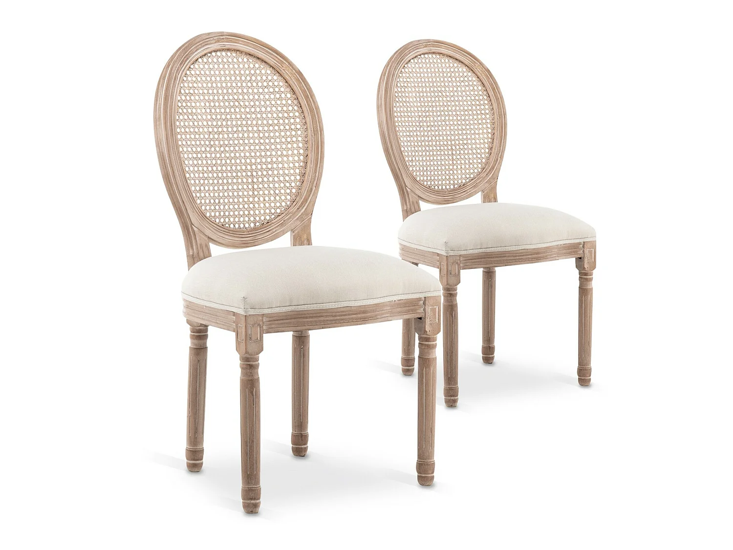 Lot de 2 chaises médaillon Louis XVI Cannage Rotin tissu Beige