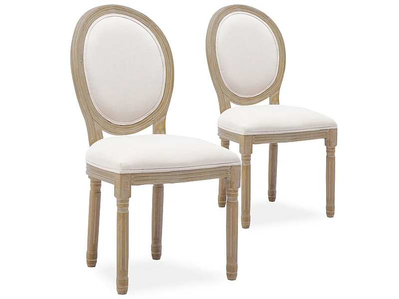 Lot de 2 chaises médaillon Louis XVI tissu Beige