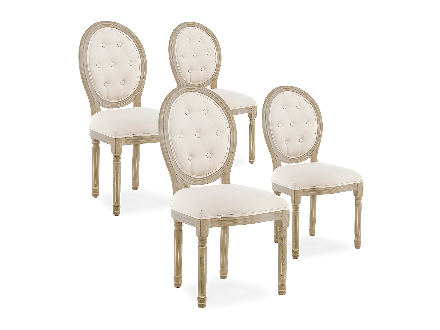 Lot de 4 chaises médaillon capitonnées Louis XVI tissu Beige