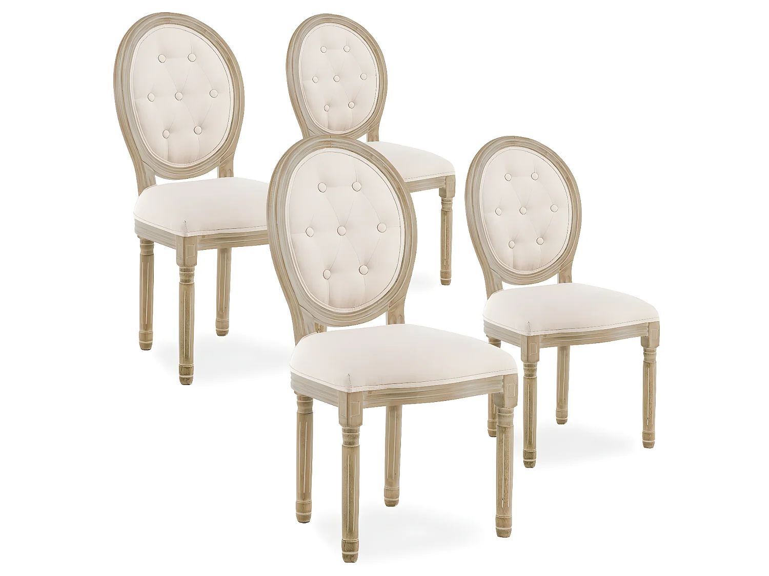 Lot de 4 chaises médaillon capitonnées Louis XVI tissu Beige