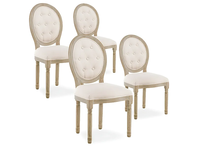 Lot de 4 chaises médaillon capitonnées Louis XVI tissu Beige