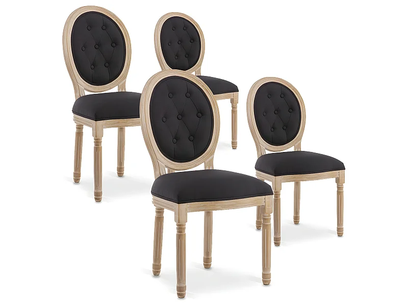 Lot de 4 chaises médaillon capitonnées Louis XVI tissu Noir