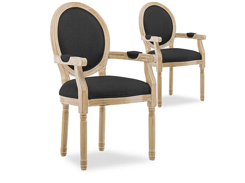 Lot de 2 fauteuils médaillon Louis XVI tissu Noir