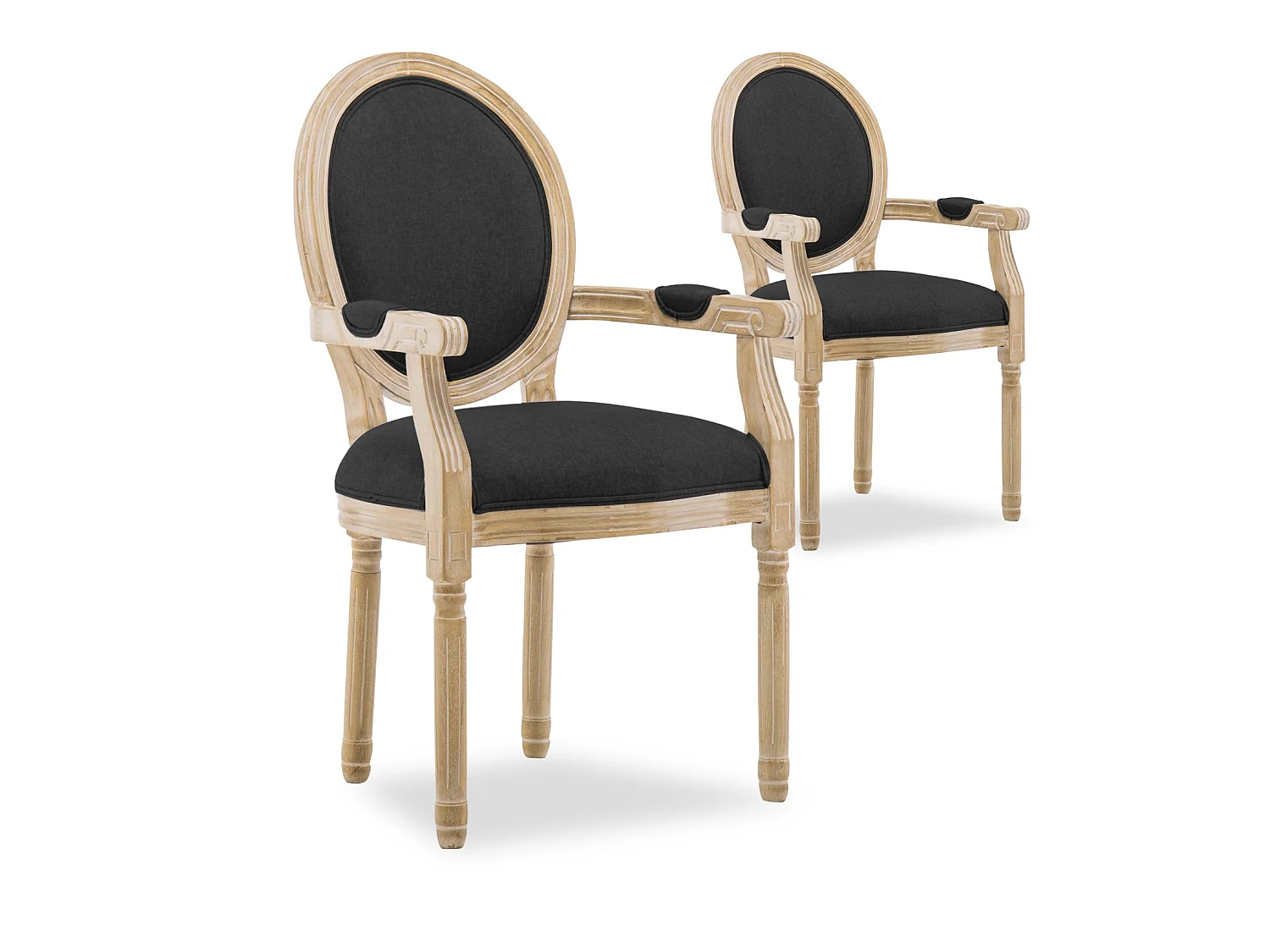 Lot de 2 fauteuils médaillon Louis XVI tissu Noir
