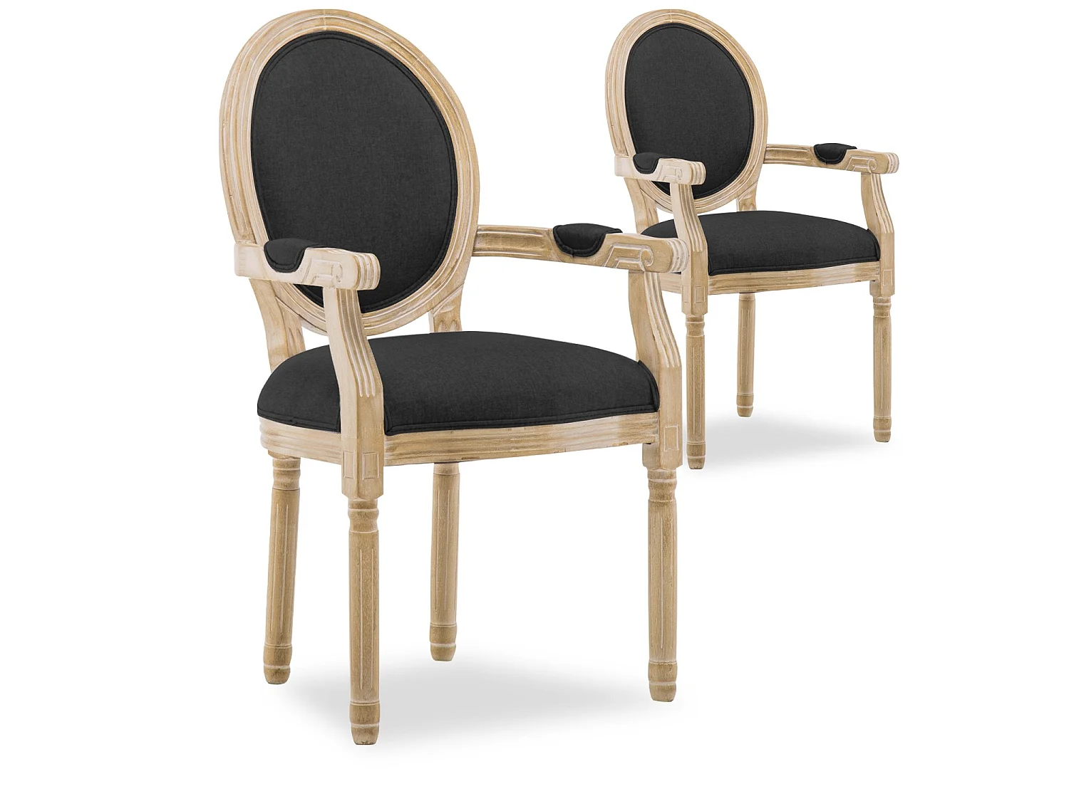 Lot de 2 fauteuils médaillon Louis XVI tissu Noir