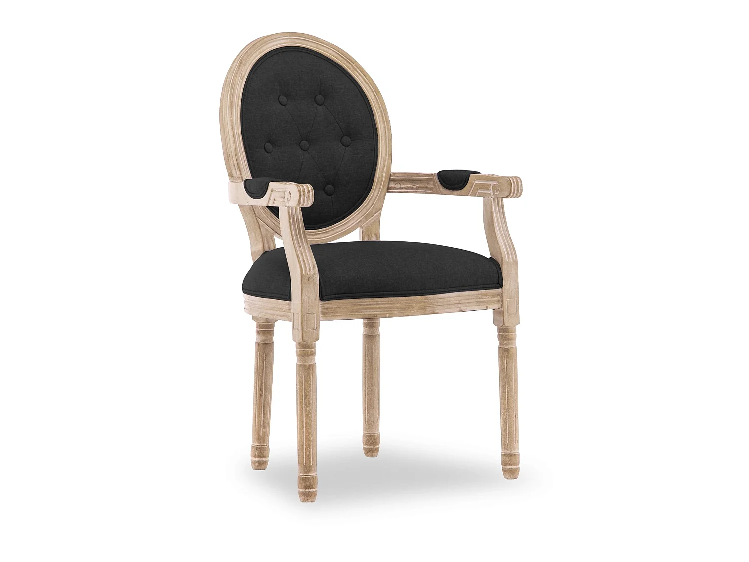 Fauteuil médaillon capitonné Louis XVI tissu Noir
