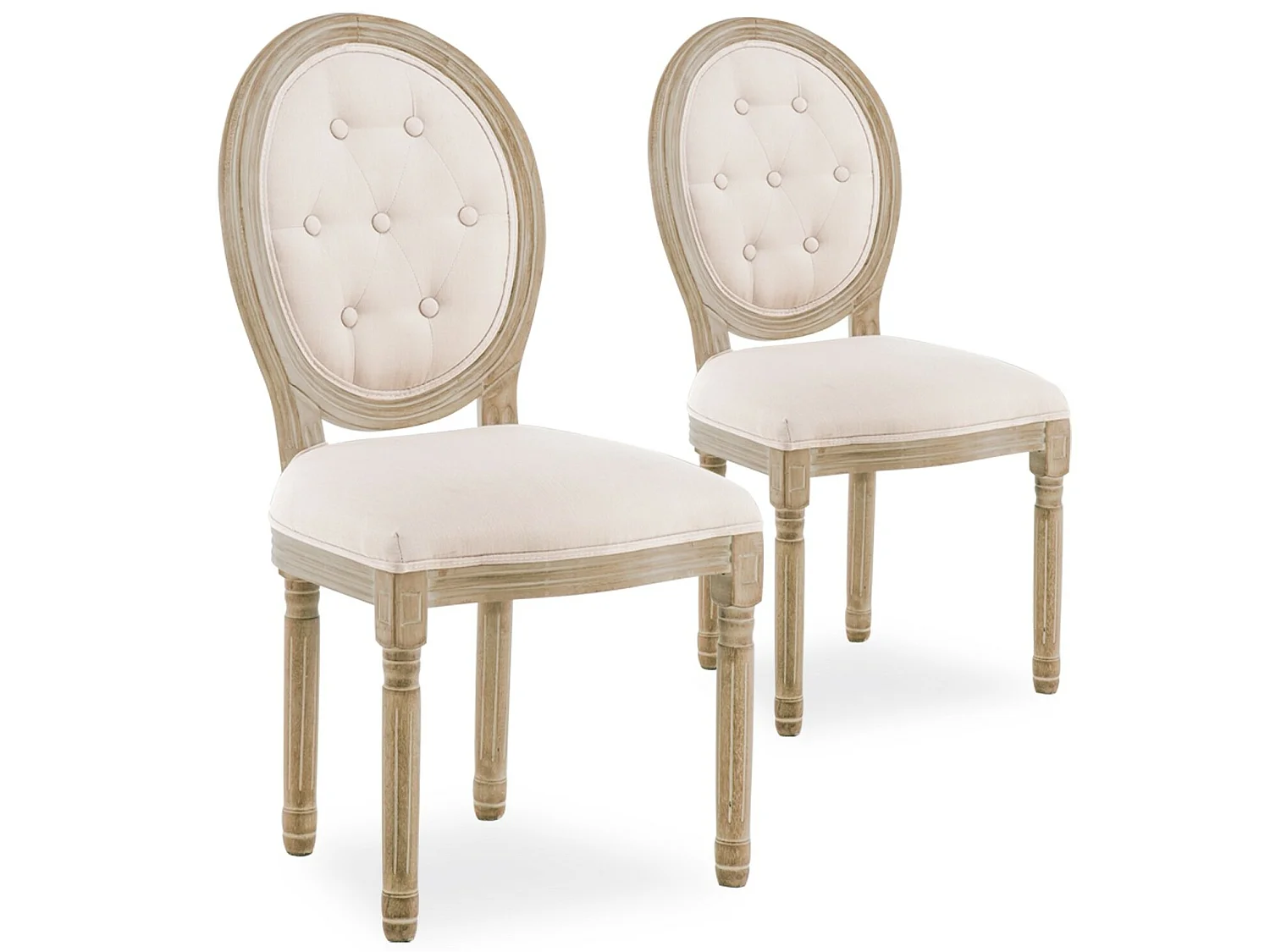 Lot de 2 chaises médaillon capitonnées Louis XVI tissu Beige