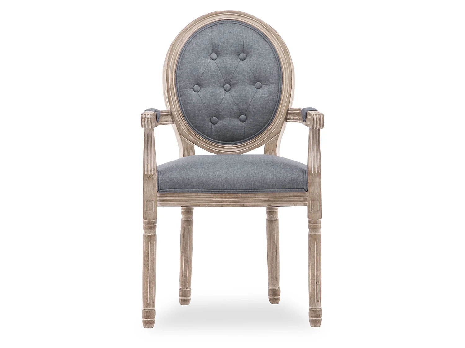 Lot de 2 fauteuils médaillon capitonnés Louis XVI tissu Gris