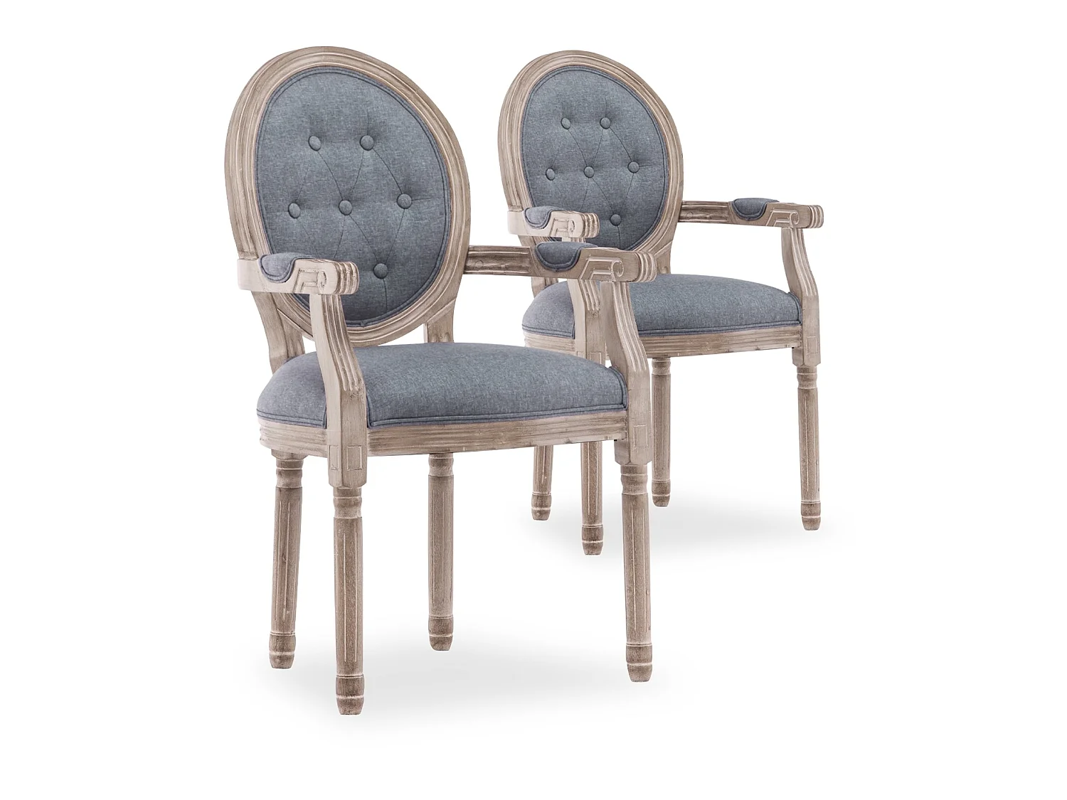Lot de 2 fauteuils médaillon capitonnés Louis XVI tissu Gris