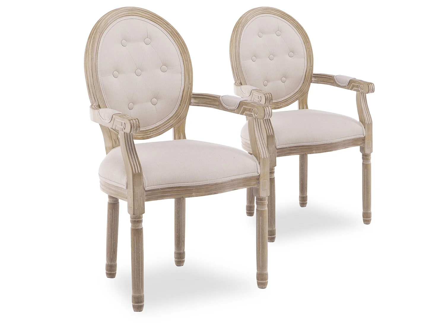 Lot de 2 fauteuils médaillon capitonnés Louis XVI tissu Beige