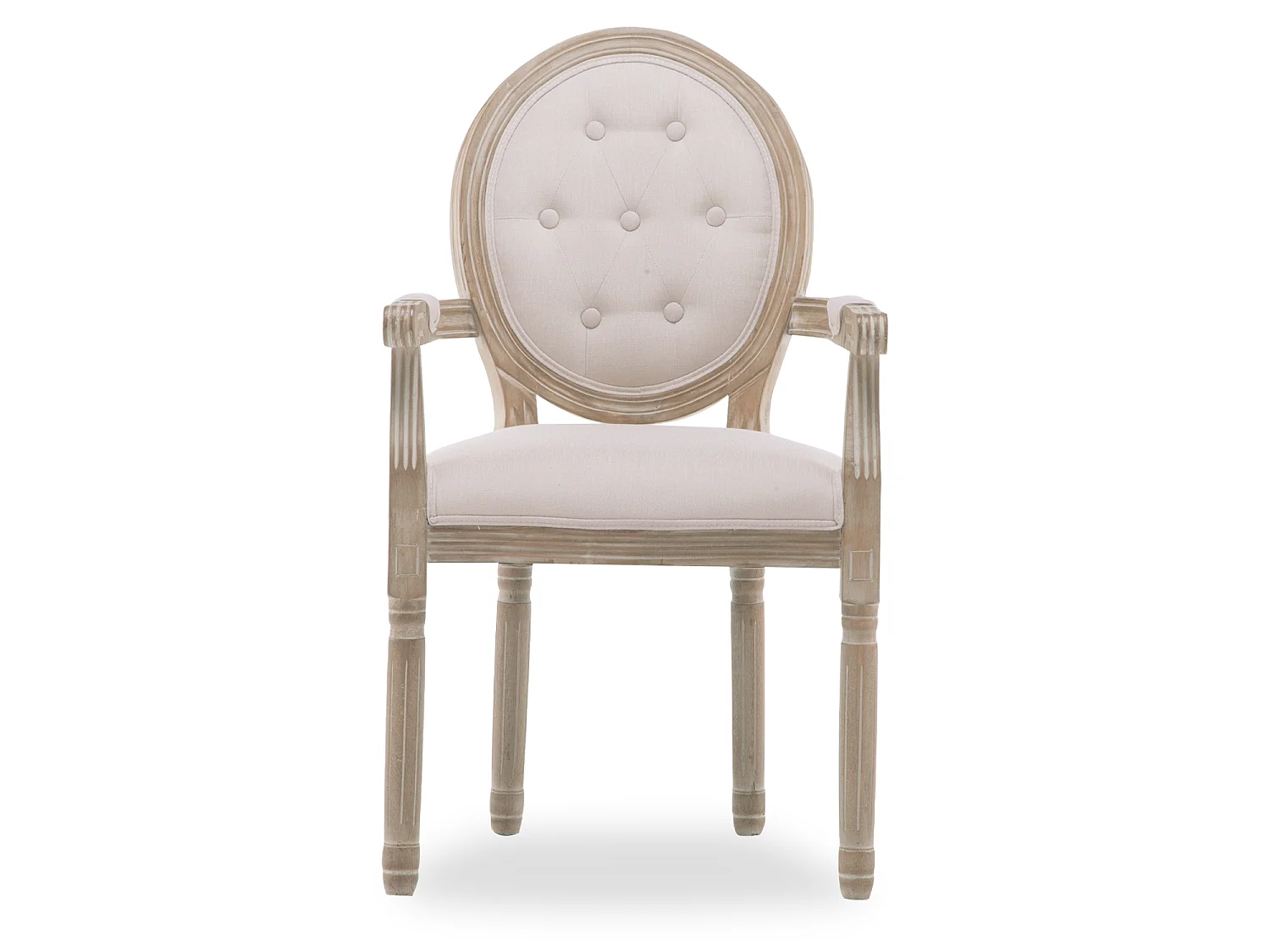 Lot de 2 fauteuils médaillon capitonnés Louis XVI tissu Beige