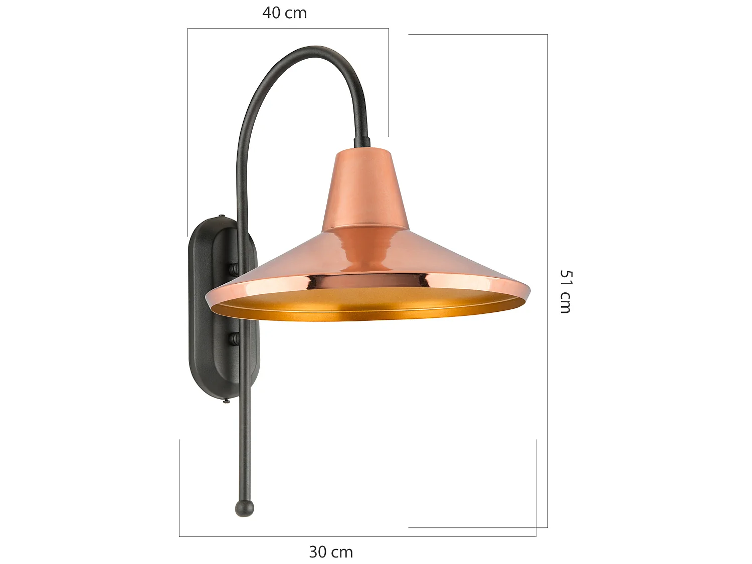 Applique murale Kirkcaldy en métal 51 cm E27 noir / cuivre / laiton [lux.pro]