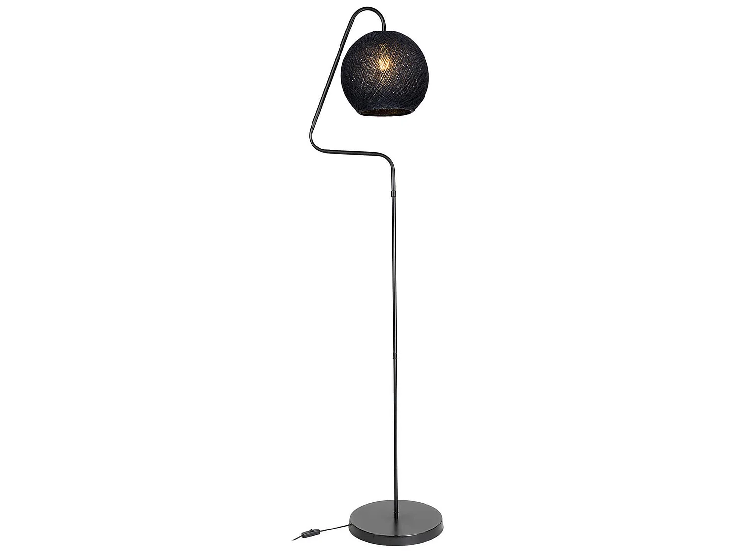 Lampadaire Littlehampton en métal et corde de jute hauteur 160 cm E27 noir [lux.pro]