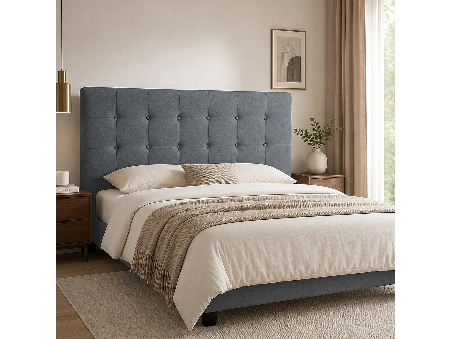 Tête de lit capitonnée Premium Tissu 160cm Gris