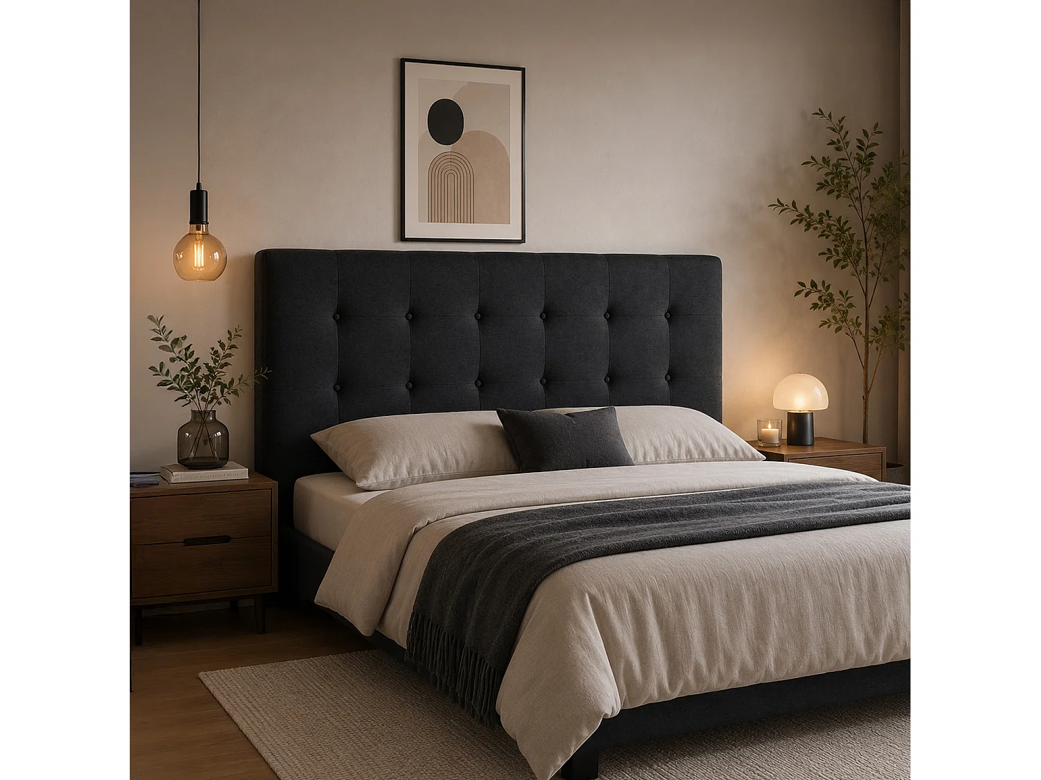 Tête de lit capitonnée Premium Tissu 160cm Noir