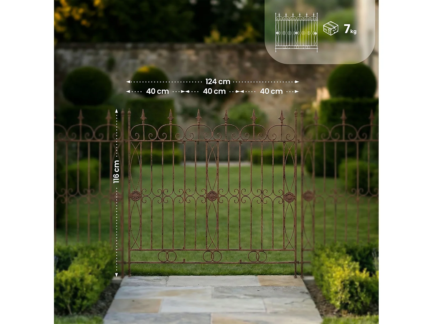 Lot de 4  Clôture de jardin - Métal & Noir - Marron antique - Mangold