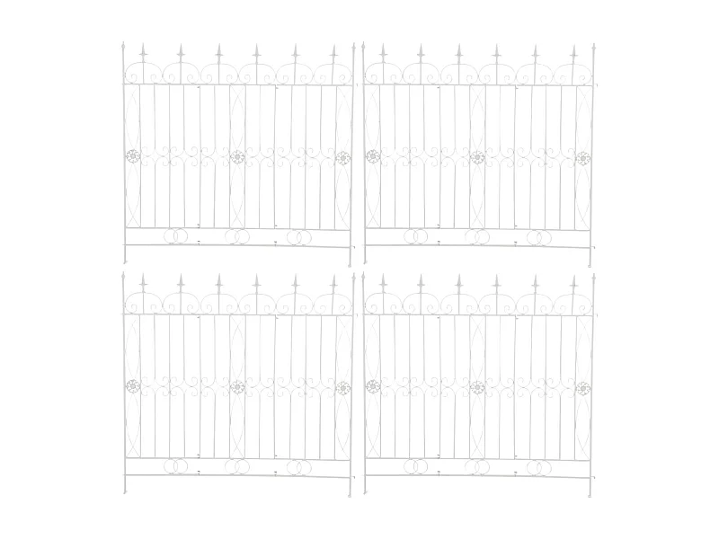 Lot de 4  Clôture de jardin - Métal & Antique clair - Blanc - Mangold