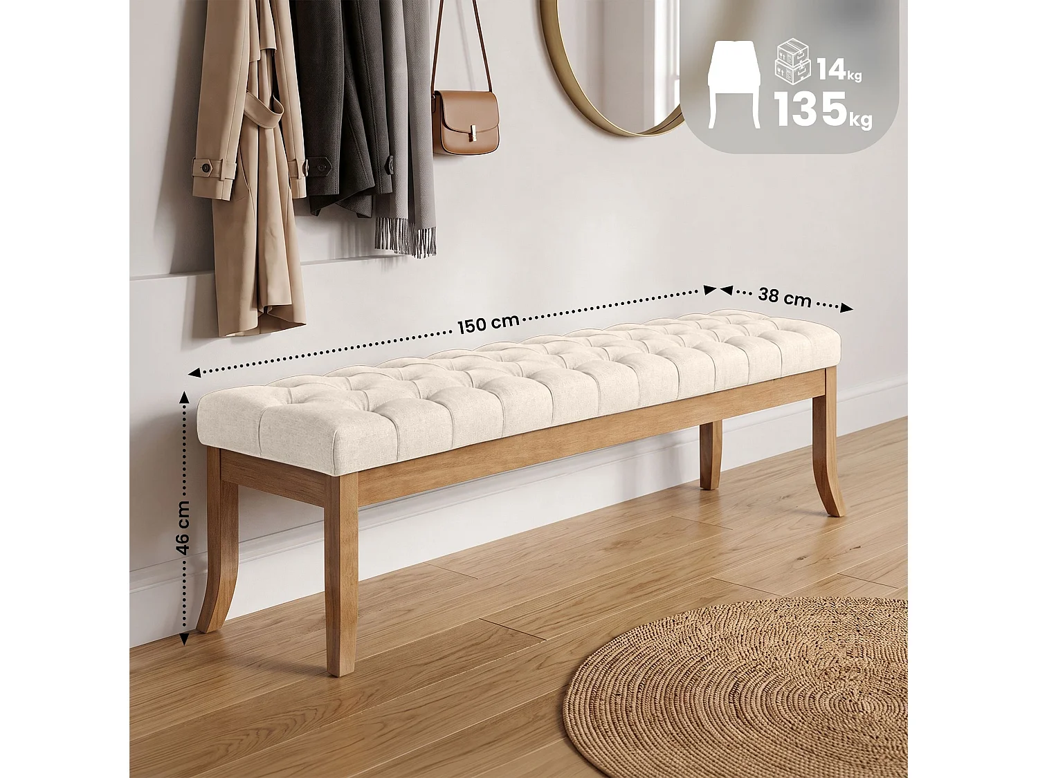 Banquette - Tissu - Crème - Ramses