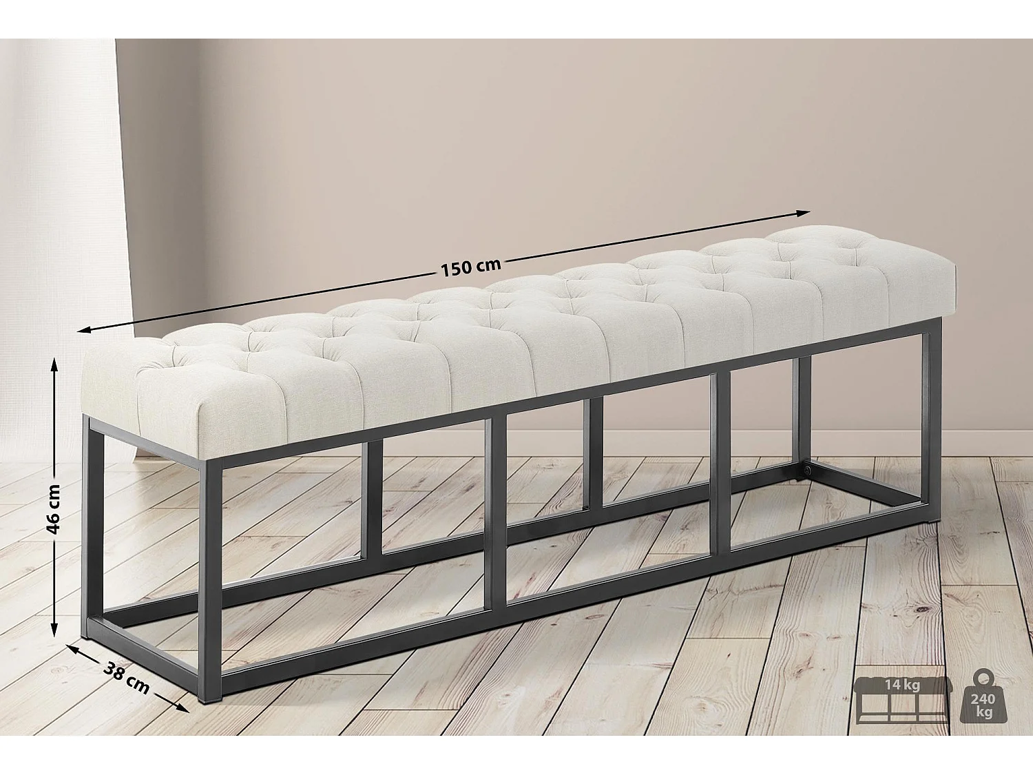 Banquette - Tissu - Crème - Amun