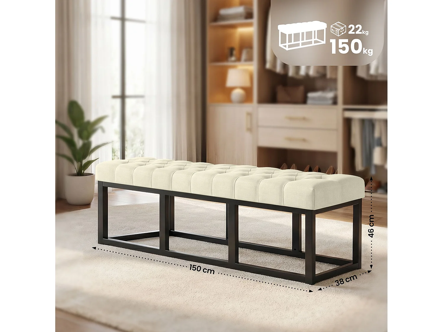 Banquette - Tissu - Crème - Amun