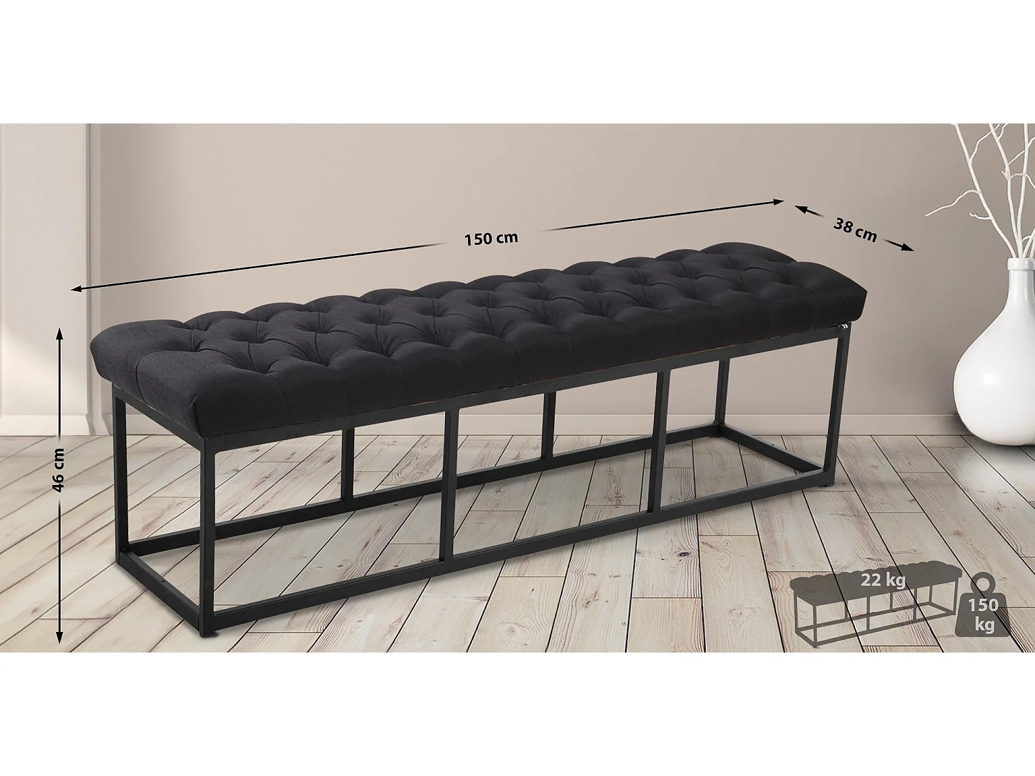 Banquette - Tissu - Noir - Amun