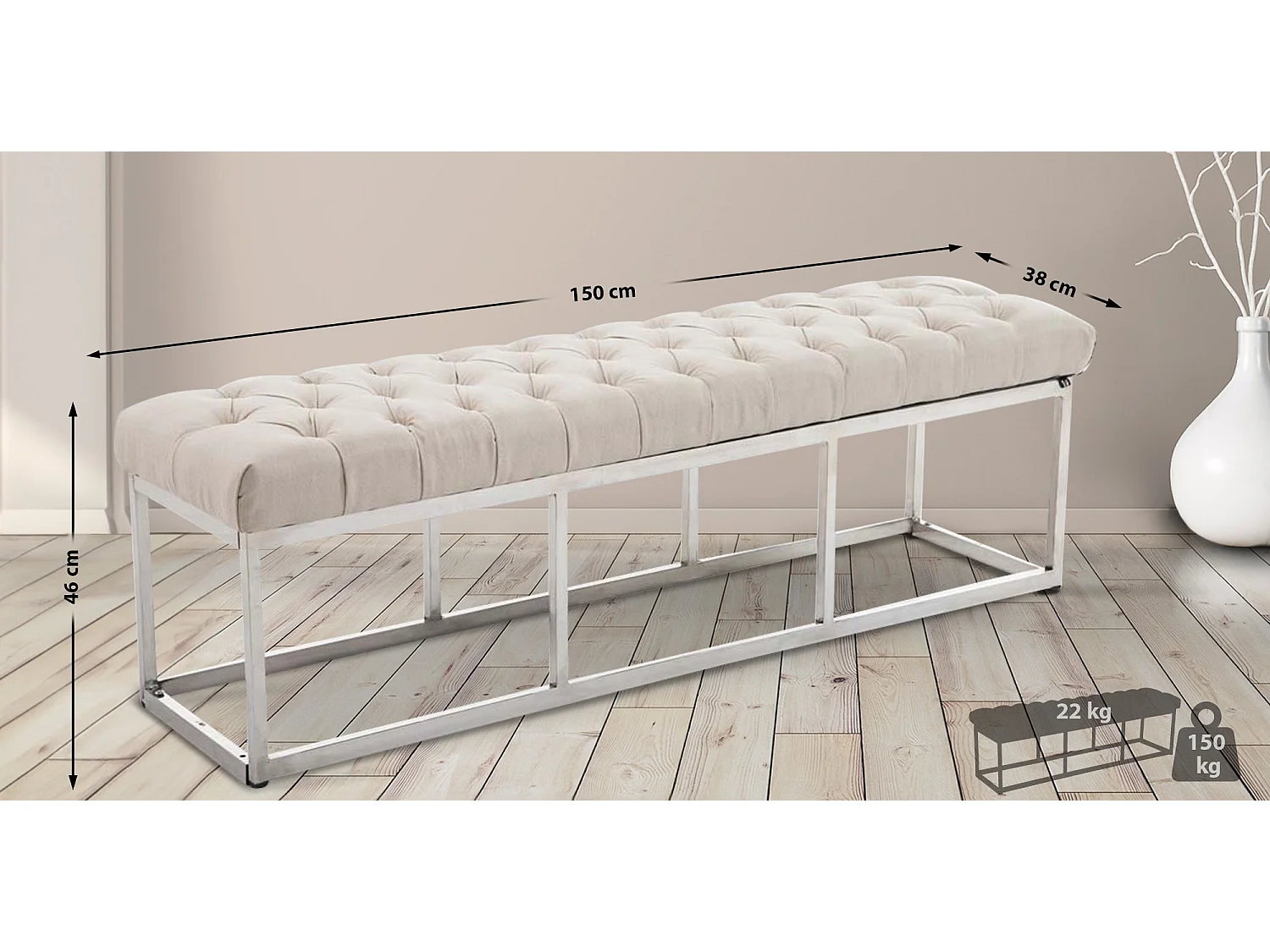 Banquette - Tissu & Acier inoxydable - Crème - Amun