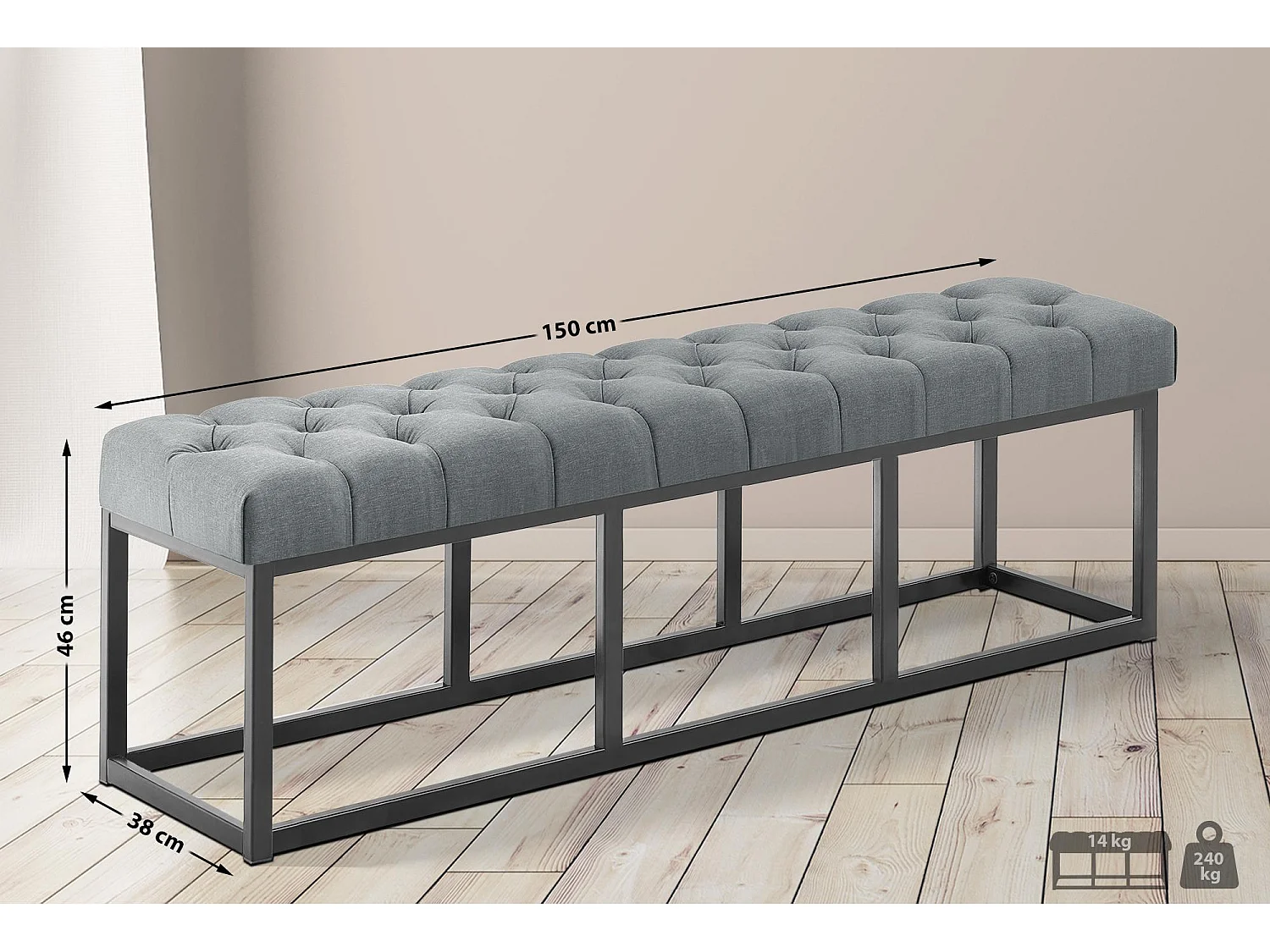 Banquette - Tissu - Gris foncé - Amun