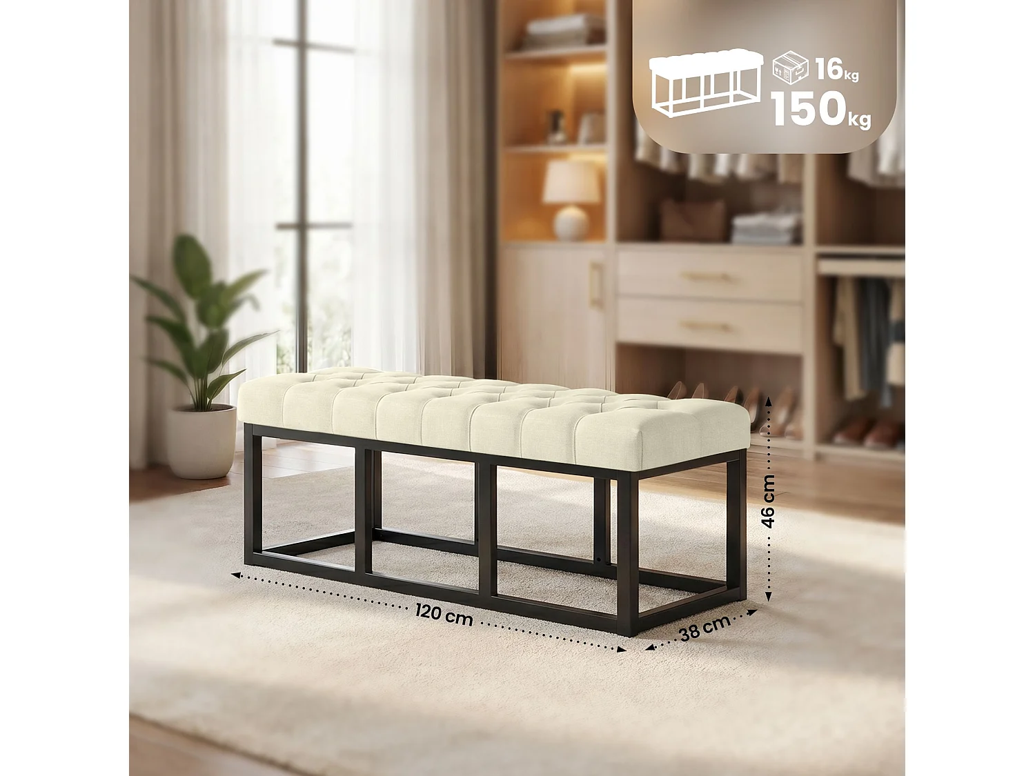 Banquette - Tissu - Crème - Amun
