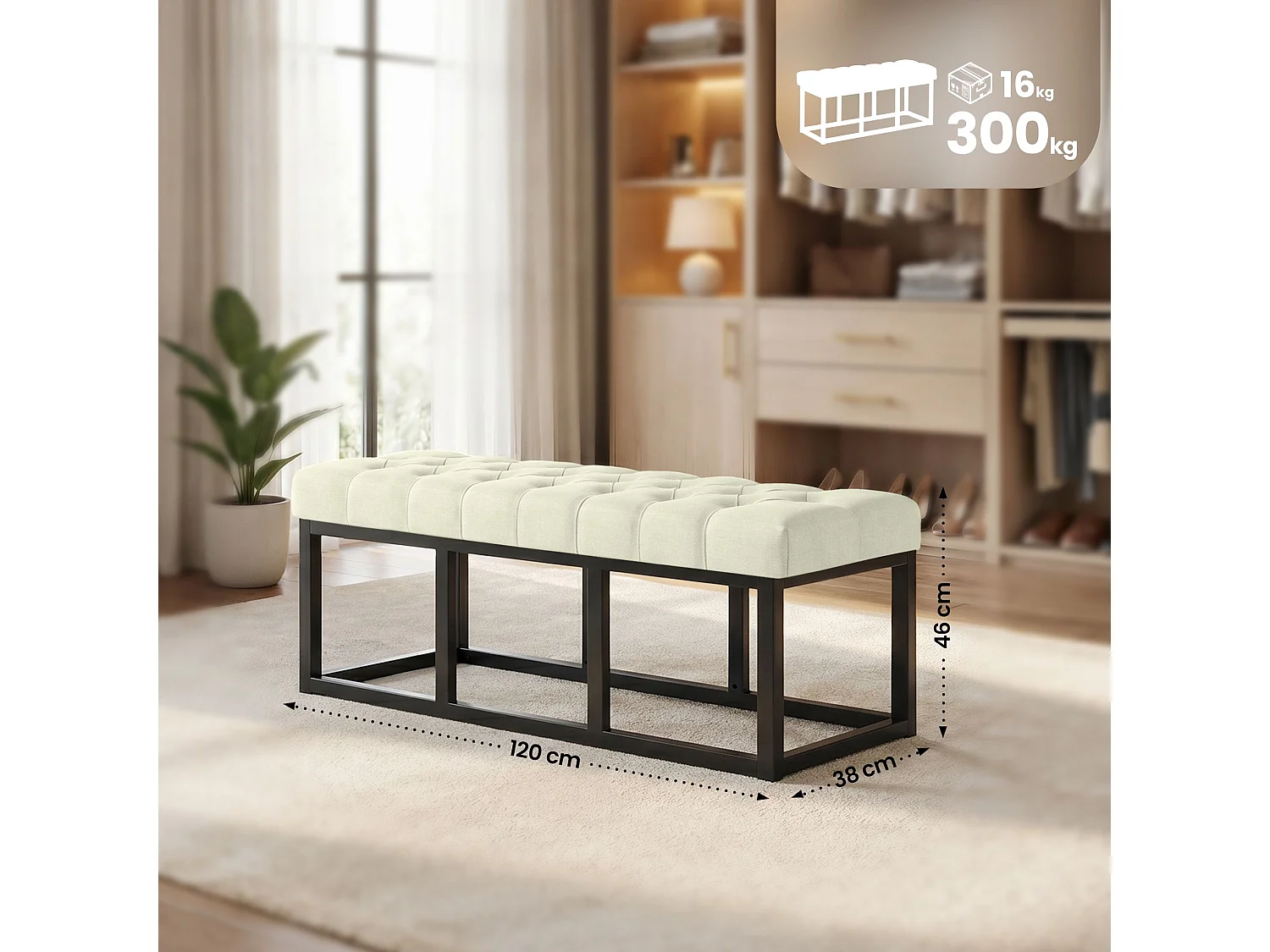 Banquette - Tissu - Crème - Amun