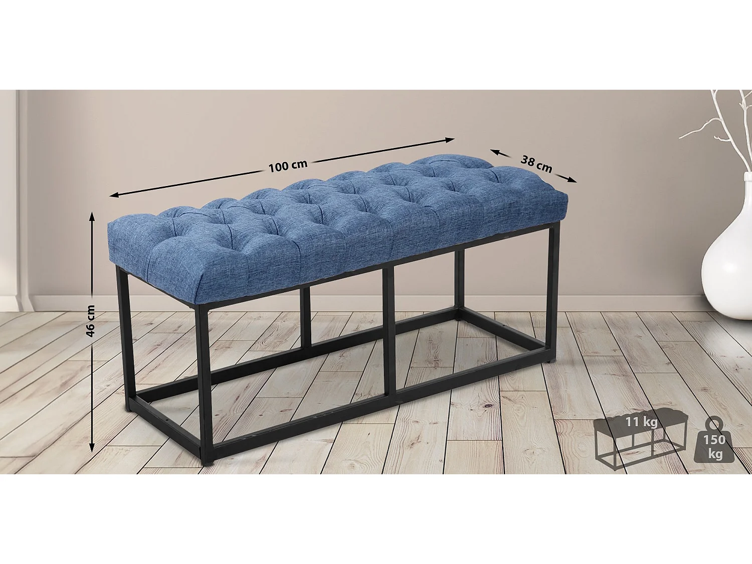 Banquette - Tissu & Métal noir mat - Bleu - Amun