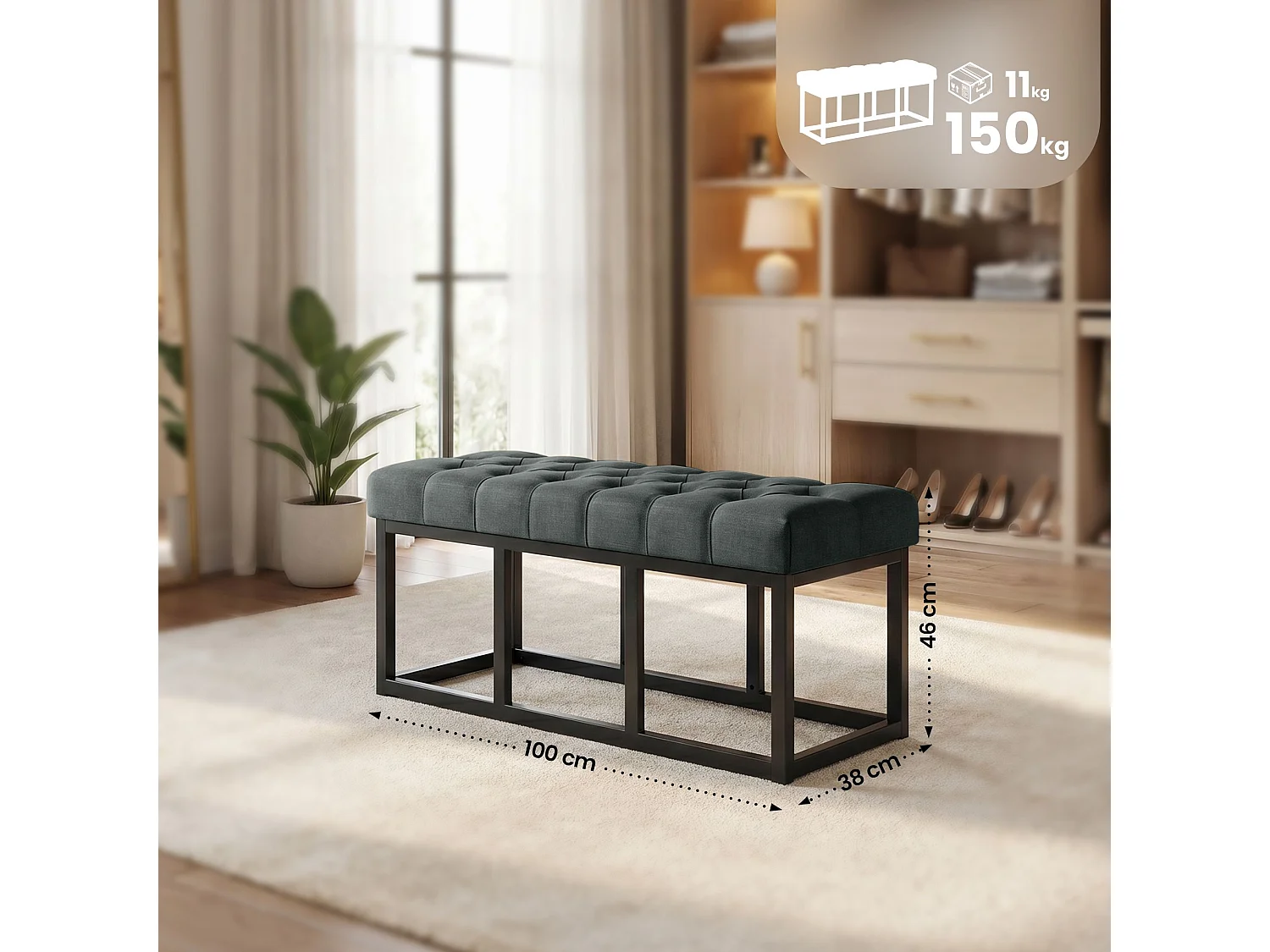 Banquette - Tissu - Gris foncé - Amun