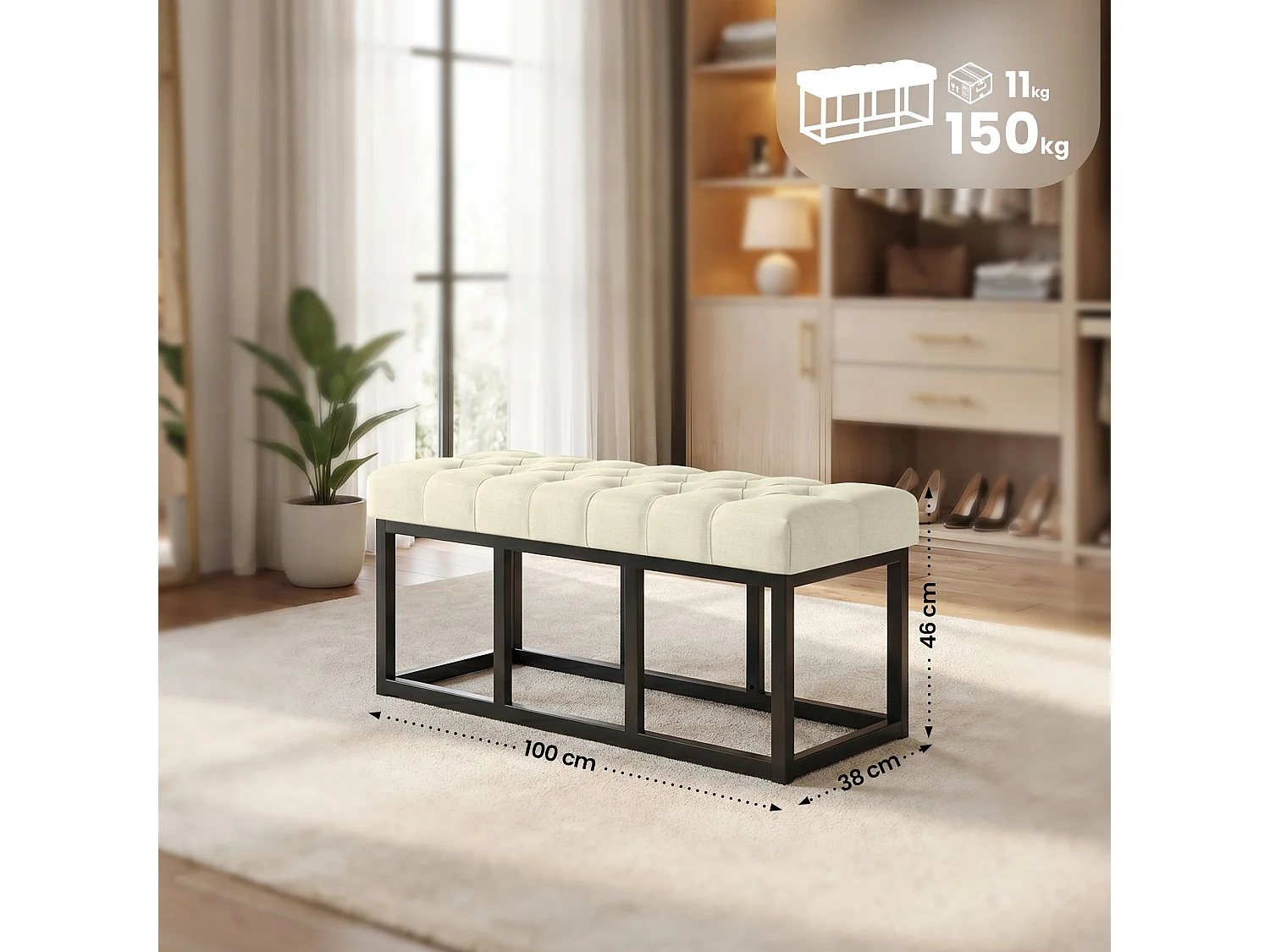 Banquette - Tissu - Crème - Amun