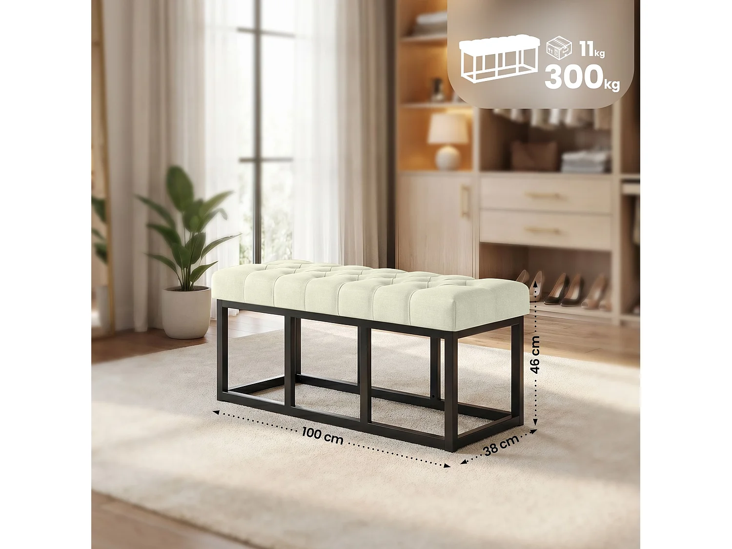 Banquette - Tissu - Crème - Amun