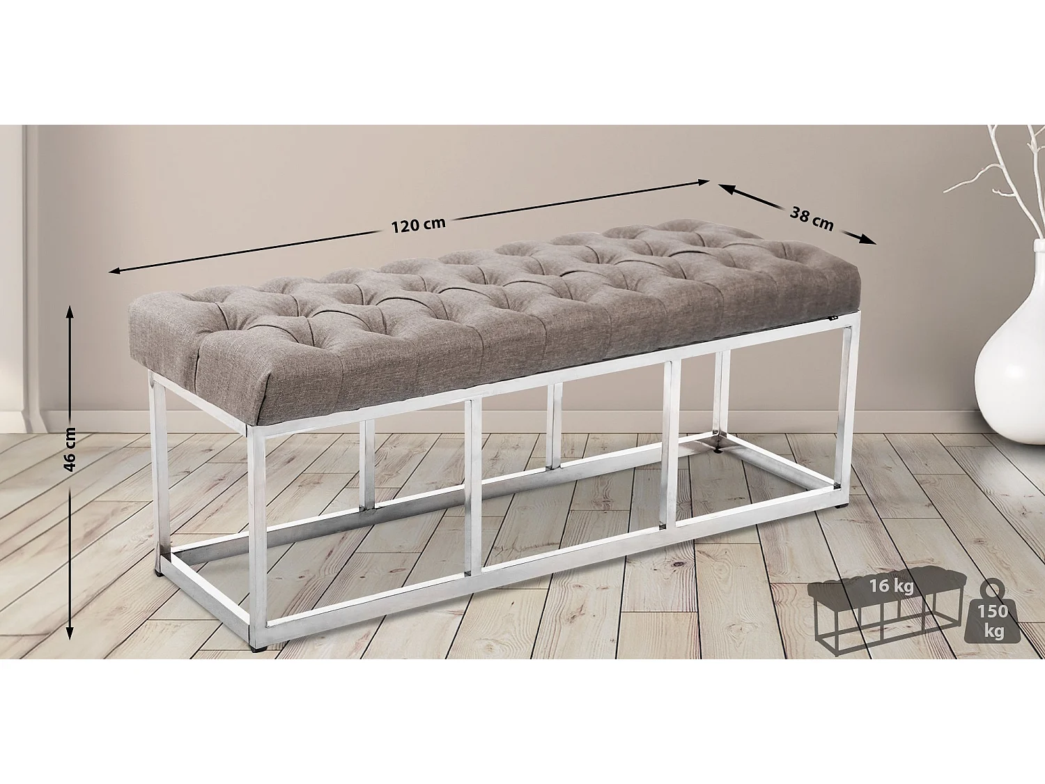 Asiento corrido - Tela & Acero inoxidable - Gris topo - Amun