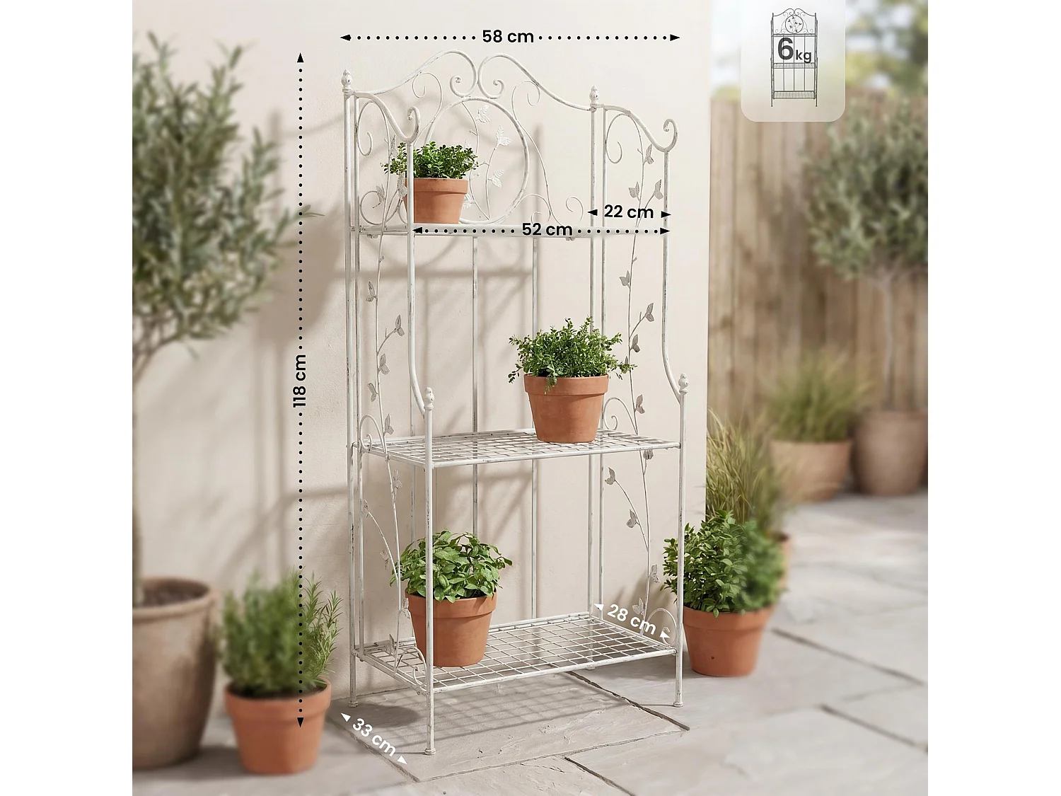Standregal - Metall - 58 x 33 x 118cm - antik weiß - Reus