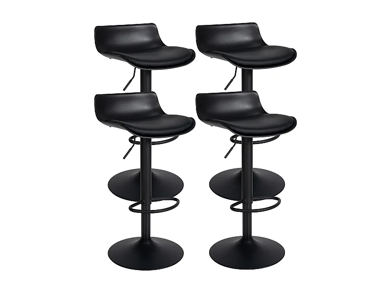 Lot de 4  Tabouret de bar - Similicuir - Noir - Aveiro