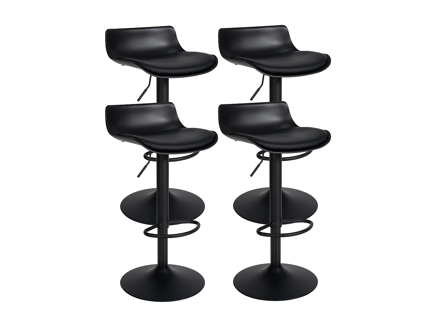 Lot de 4  Tabouret de bar - Similicuir - Noir - Aveiro